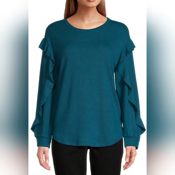 WESTBOUND LONG SLEEVE W/RUFFLE  SZ XL TEAL - Picture 1 of 7